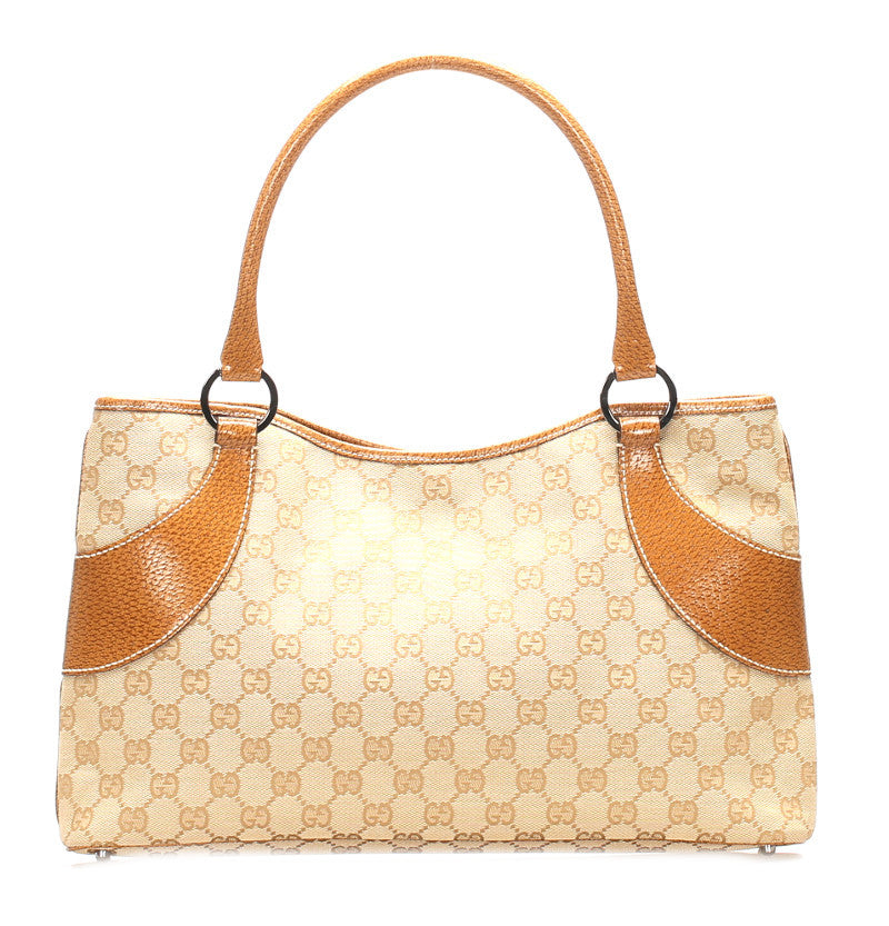 グッチ GGキャンバス 113015 ベージュ キャンバス レザー トートバッグ レディース GUCCI 中古