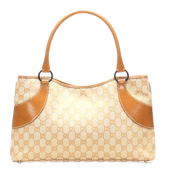 グッチ GGキャンバス 113015 ベージュ キャンバス レザー トートバッグ レディース GUCCI 中古