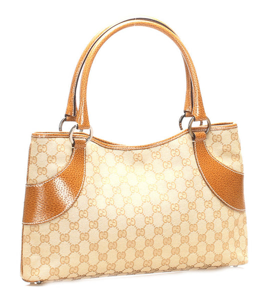 グッチ GGキャンバス 113015 ベージュ キャンバス レザー トートバッグ レディース GUCCI 中古