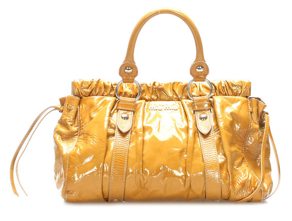 ミュウミュウ イエロー エナメル ハンドバッグ ショルダーバッグ 2WAY レディース MIUMIU 中古
