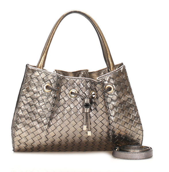 ボッテガヴェネタ イントレチャート ゴールド レザー ハンドバッグ ショルダーバッグ 2WAY レディース BOTTEGAVENETA 中古