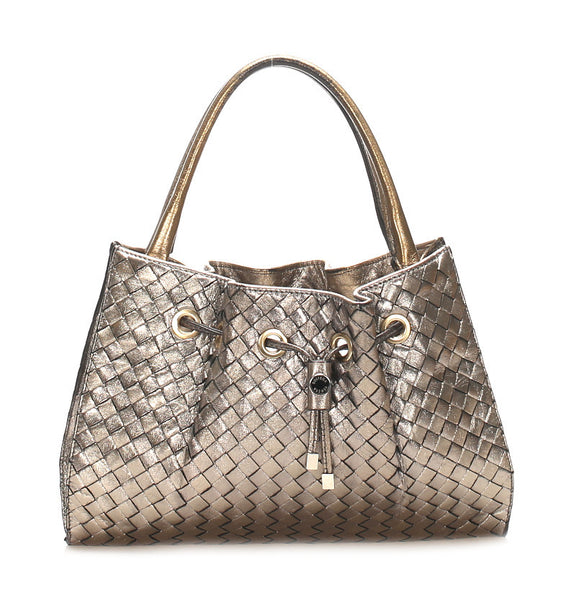 ボッテガヴェネタ イントレチャート ゴールド レザー ハンドバッグ ショルダーバッグ 2WAY レディース BOTTEGAVENETA 中古