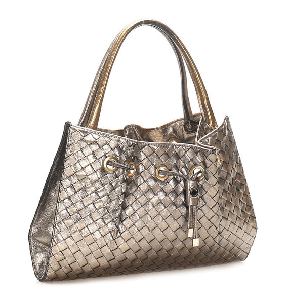 ボッテガヴェネタ イントレチャート ゴールド レザー ハンドバッグ ショルダーバッグ 2WAY レディース BOTTEGAVENETA 中古