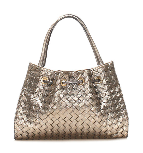 ボッテガヴェネタ イントレチャート ゴールド レザー ハンドバッグ ショルダーバッグ 2WAY レディース BOTTEGAVENETA 中古