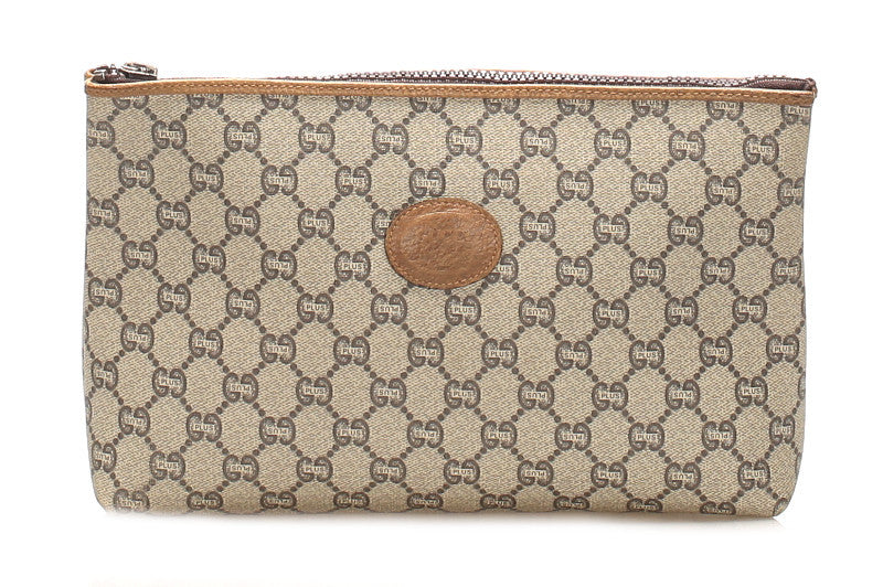 グッチ GGプラス ブラウン PVC レザー ポーチ ユニセックス GUCCI 中古