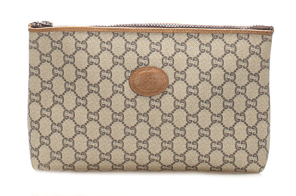 グッチ GGプラス ブラウン PVC レザー ポーチ ユニセックス GUCCI 中古