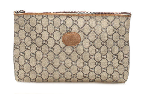 グッチ GGプラス ブラウン PVC レザー ポーチ ユニセックス GUCCI 中古