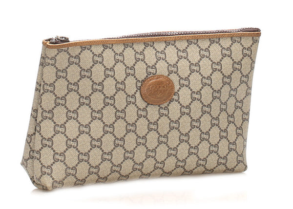 グッチ GGプラス ブラウン PVC レザー ポーチ ユニセックス GUCCI 中古