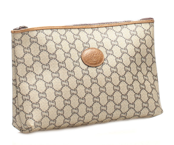 グッチ GGプラス ブラウン PVC レザー ポーチ ユニセックス GUCCI 中古