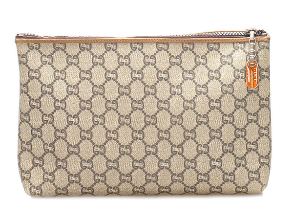 グッチ GGプラス ブラウン PVC レザー ポーチ ユニセックス GUCCI 中古