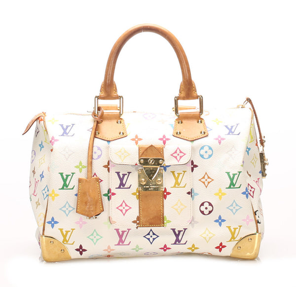 ルイ ヴィトン モノグラム マルチカラー スピーディ 30 M92643 ホワイト PVC レザー ハンドバッグ レディース LOUIS VUITTON 中古