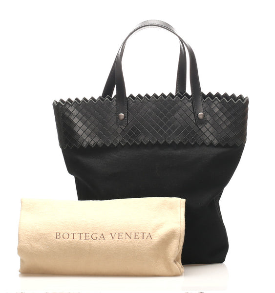 ボッテガヴェネタ ブラック キャンバス レザー トートバッグ レディース BOTTEGAVENETA 中古