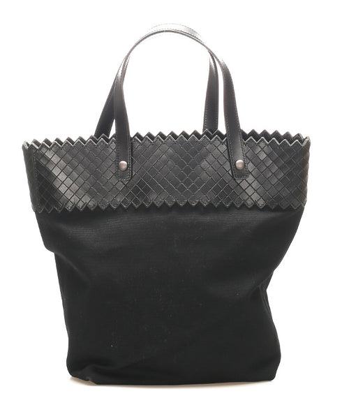 ボッテガヴェネタ ブラック キャンバス レザー トートバッグ レディース BOTTEGAVENETA 中古