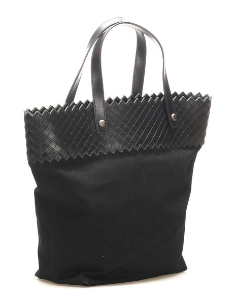 ボッテガヴェネタ ブラック キャンバス レザー トートバッグ レディース BOTTEGAVENETA 中古