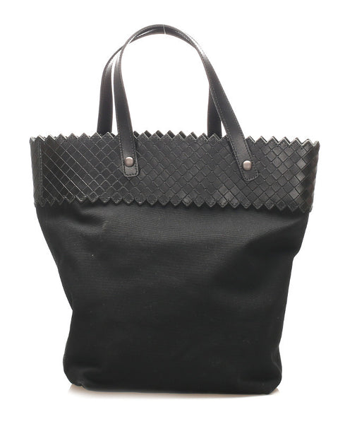ボッテガヴェネタ ブラック キャンバス レザー トートバッグ レディース BOTTEGAVENETA 中古