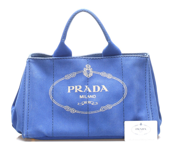 プラダ カナパ B1877G ブルー キャンバス ハンドバッグ レディース PRADA 中古