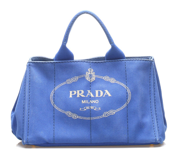 プラダ カナパ B1877G ブルー キャンバス ハンドバッグ レディース PRADA 中古