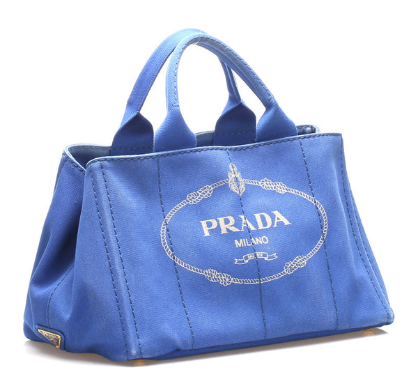 プラダ カナパ B1877G ブルー キャンバス ハンドバッグ レディース PRADA 中古
