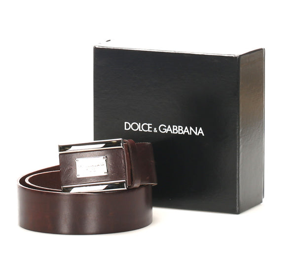 ドルチェアンドガッバーナ ブラウン レザー ベルト メンズ DOLCE&GABBANA 中古