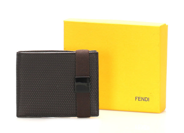 フェンディ ブラウン レザー 二つ折り財布 メンズ FENDI 中古