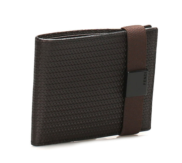 フェンディ ブラウン レザー 二つ折り財布 メンズ FENDI 中古