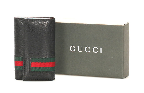 グッチ シェリーライン ブラック レザー キーケース ユニセックス GUCCI 中古