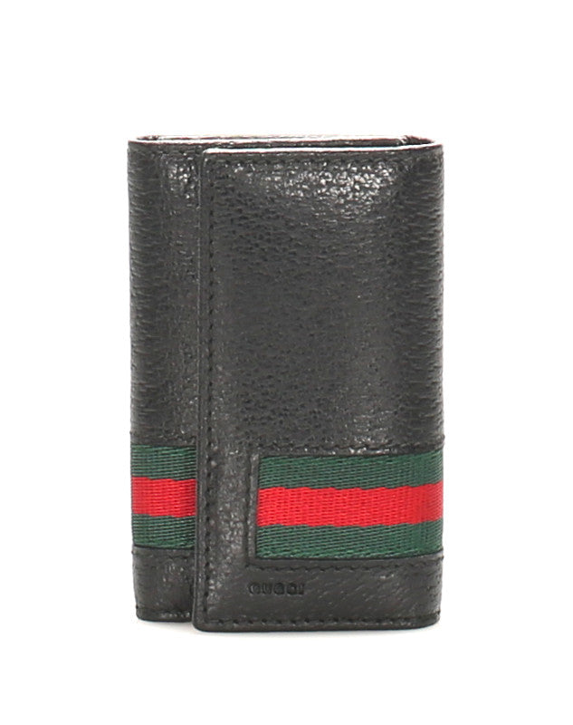 グッチ シェリーライン ブラック レザー キーケース ユニセックス GUCCI 中古