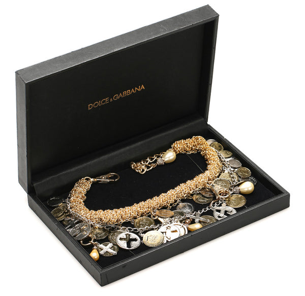 ドルチェアンドガッバーナ ゴールド シルバー メッキ メタル コイン チャーム レディース DOLCE&GABBANA 中古