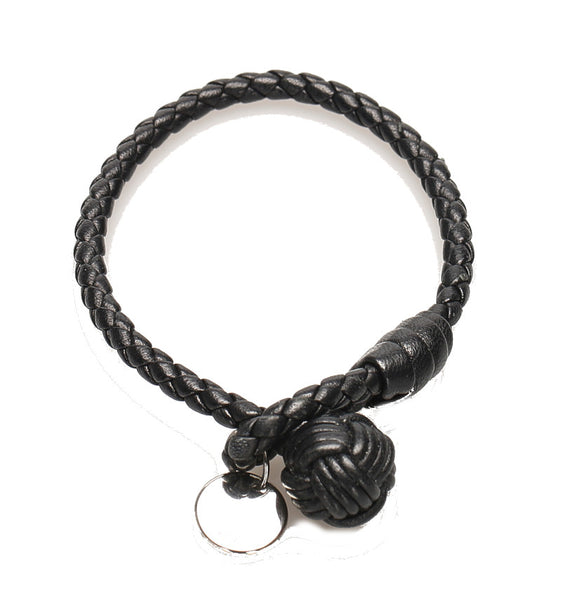 ボッテガヴェネタ ネイビー レザー イントレチャート ブレスレット メンズ BOTTEGAVENETA 中古