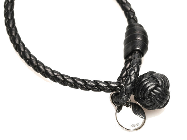 ボッテガヴェネタ ネイビー レザー イントレチャート ブレスレット メンズ BOTTEGAVENETA 中古