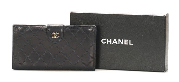 シャネル ココマーク ブラック レザー 長財布 レディース CHANEL 中古
