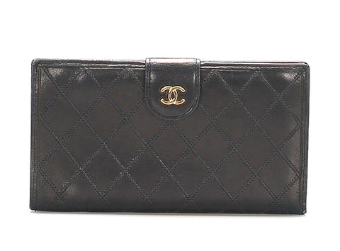 シャネル ココマーク ブラック レザー 長財布 レディース CHANEL 中古
