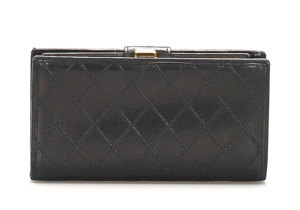 シャネル ココマーク ブラック レザー 長財布 レディース CHANEL 中古