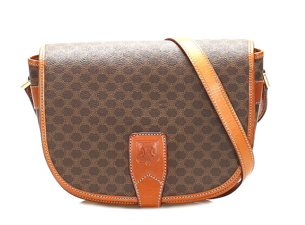 セリーヌ マカダム ブラウン PVC レザー 斜め掛け ショルダーバッグ レディース CELINE 中古