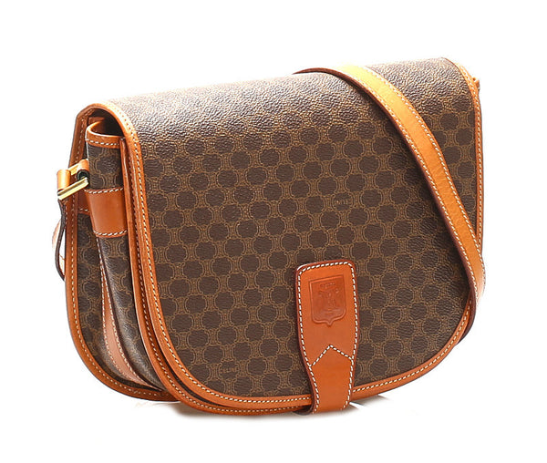 セリーヌ マカダム ブラウン PVC レザー 斜め掛け ショルダーバッグ レディース CELINE 中古