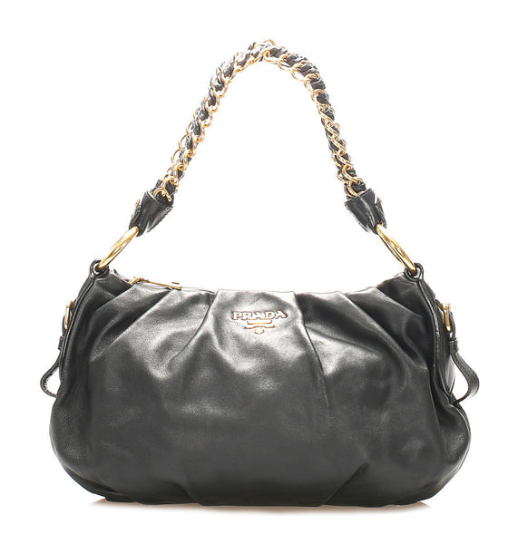 プラダ チェーン ブラック レザー ショルダーバッグ レディース PRADA 中古