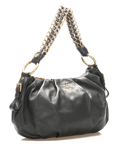 プラダ チェーン ブラック レザー ショルダーバッグ レディース PRADA 中古