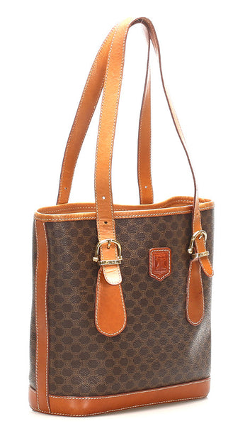 セリーヌ マカダム ブラウン PVC レザー トートバッグ レディース CELINE 中古