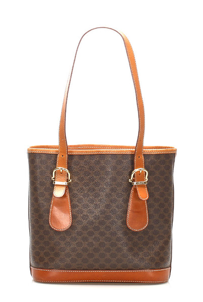 セリーヌ マカダム ブラウン PVC レザー トートバッグ レディース CELINE 中古