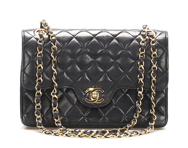 シャネル マトラッセ ダブルフラップ ブラック ラムスキン チェーン ショルダーバッグ レディース CHANEL 中古