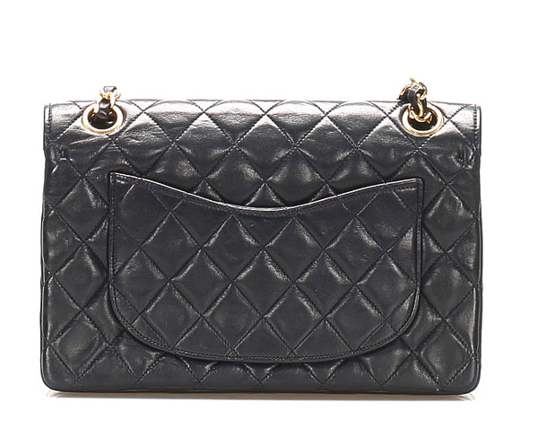 シャネル マトラッセ ダブルフラップ ブラック ラムスキン チェーン ショルダーバッグ レディース CHANEL 中古