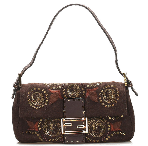 フェンディ セレリア マンマ ブラウン ウール ショルダーバッグ レディース FENDI 中古