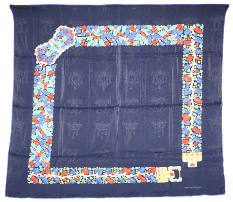 カルティエ ネイビー シルク スカーフ レディース CARTIER 中古