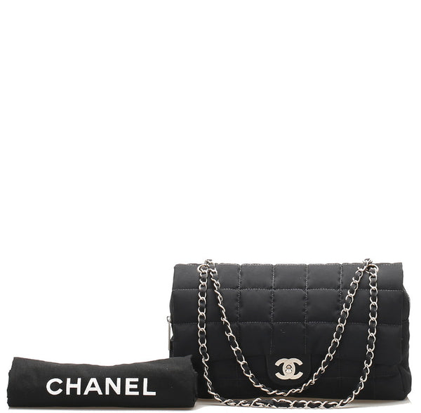 シャネル チョコバー ココマーク ブラック ナイロン チェーン ショルダーバッグ レディース CHANEL 中古