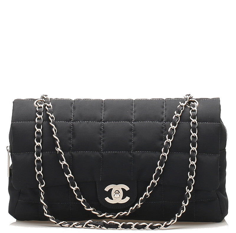 シャネル チョコバー ココマーク ブラック ナイロン チェーン ショルダーバッグ レディース CHANEL 中古
