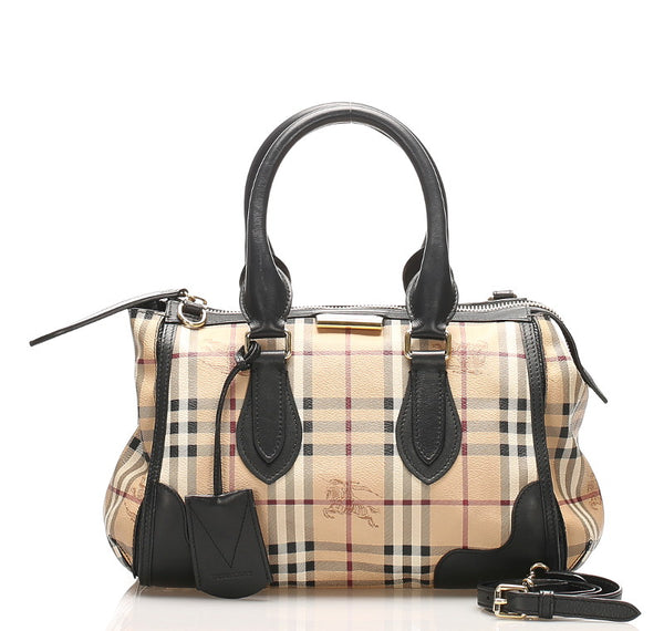 バーバリー ノバチェック ベージュ PVC レザー ボストンバッグ ショルダーバッグ 2WAY レディース BURBERRY 中古