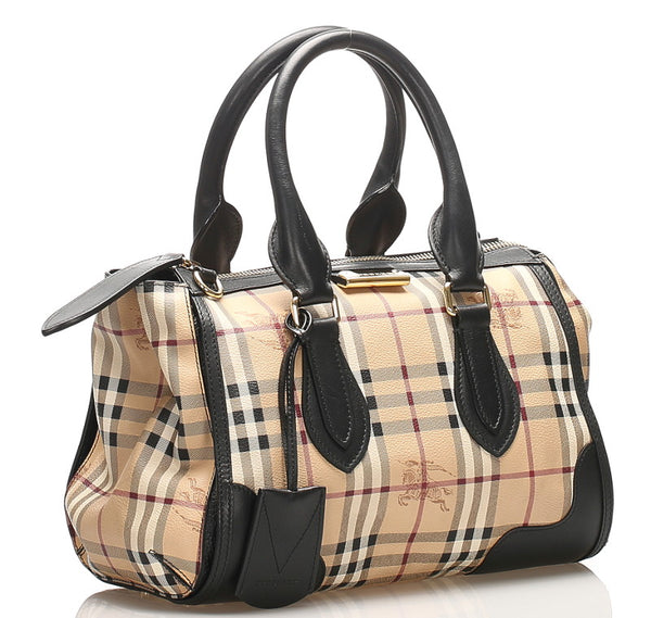 バーバリー ノバチェック ベージュ PVC レザー ボストンバッグ ショルダーバッグ 2WAY レディース BURBERRY 中古