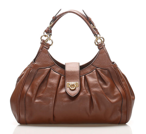 サルヴァトーレフェラガモ ガンチーニ AU-21 D228 ブラウン レザー ハンドバッグ レディース Salvatore Ferragamo 【中古】