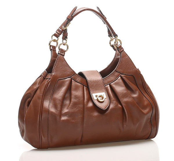 サルヴァトーレフェラガモ ガンチーニ AU-21 D228 ブラウン レザー ハンドバッグ レディース Salvatore Ferragamo 【中古】