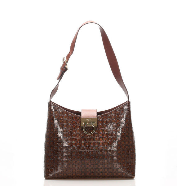 サルヴァトーレフェラガモ ガンチーニ AQ-21 8662 ブラウン レザー ショルダーバッグ レディース Salvatore Ferragamo 中古